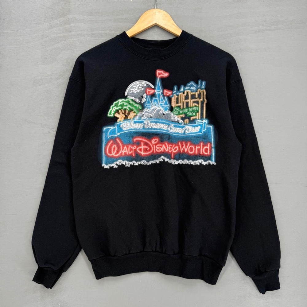 Disney Glow in the Dark Puff Print Sweatshirt Black Walt Disney World Small